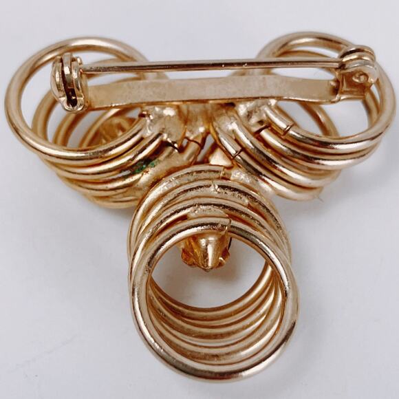 Vintage Mid Century Brooch Wire Loop Marquise Rhinestones Atomic Gold Tone - Picture 9 of 10